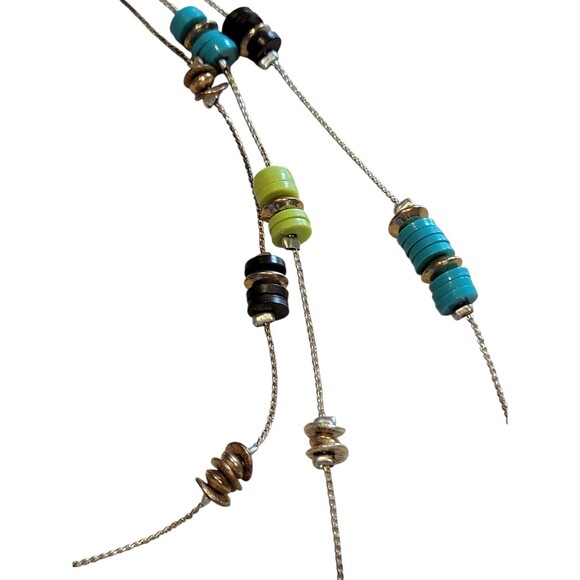 Kenneth Cole 16" Necklace Delicate Turquoise Lime Green Silver 3 Layer - Picture 3 of 4